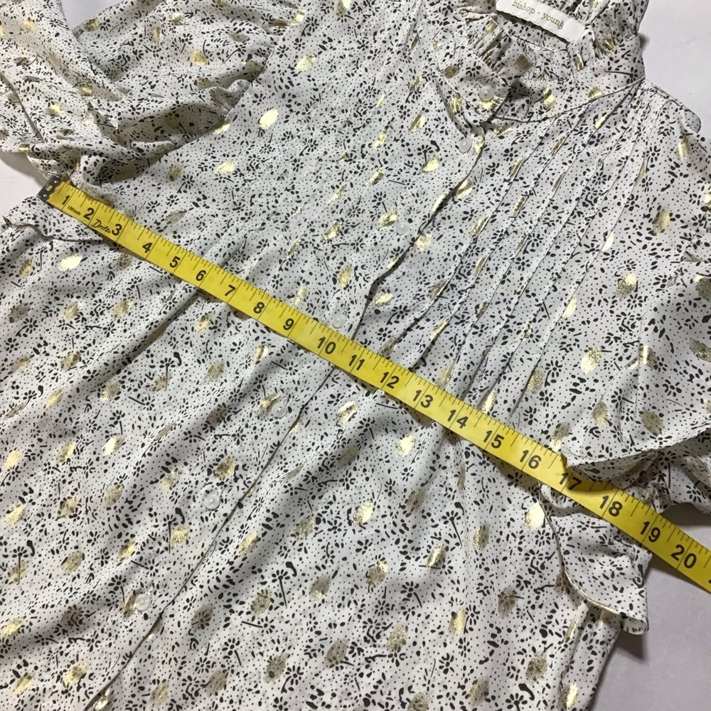 bishop + young Cream and Black Floral Print Long Sleeve Ruffle Blouse - Picture 9 of 9